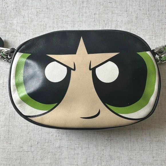 Moschino x Powerpuff Girls Buttercup Crossbody Bag Black Green Leather SS16 - Picture 7 of 17